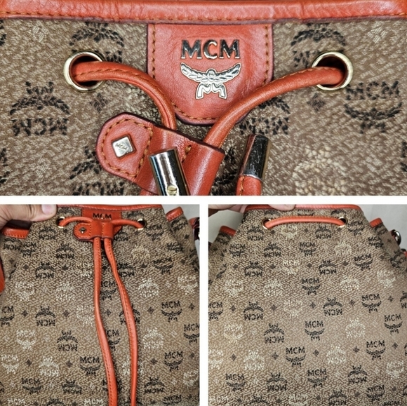 🔹MCM🔹️visetos jacquard brown orange bucket Draw String  crossbody shoulder bag - Picture 7 of 12